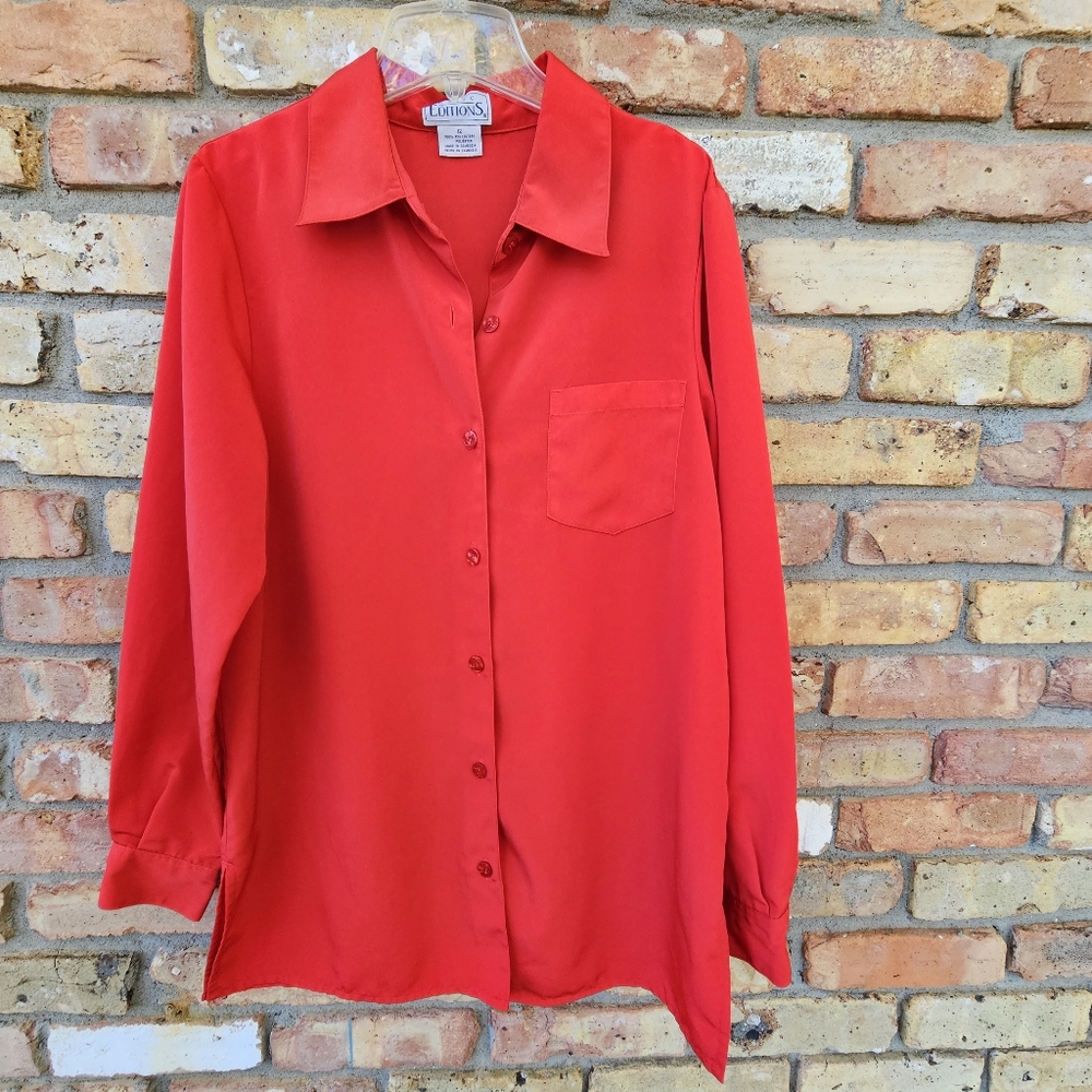 Vintage Vibrant Red Button-Down Basic Editions Bl… - image 7